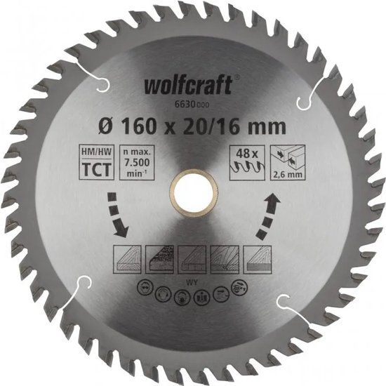 wolfcraft - Zaagblad Cirkelzaag - 160mm - 48 Tanden - HM