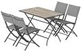Ensemble de 5 meubles de jardin pliants - Table de jardin avec 4 chaises - Cadre en acier - Maille respirante - Aspect bois - Gain de place - Gris