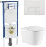 Geberit QeramiQ Dely Toiletset - 36.3x51.7cm - Diepspoel - Rimless - Inbouwreservoir - Softclose Toiletzitting - Glans Witte Bedieningsplaat - Rechthoekige Knoppen - Mat Wit