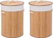 5five Panier à linge en bambou - 2x - 48 litres - 35 x 50 cm - avec couvercle - Beige clair