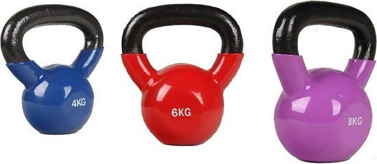 RS Sports Kettlebellset (4, 6, 8 KG) - Paars/Rood/Blauw - Gietijzer - 18 kg
