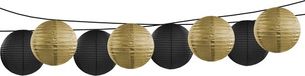 Merkloos Feest/tuin versiering 8x stuks luxe bol-vorm lampionnen zwart en goud dia 35 cm