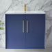 Hudson Reed Meuble de salle de bain suspendu - Avec lavabo - 81 cm – Bleu marine - Poignées en T or satiné - Edge