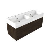 Saniclass Ensemble de meubles de salle de bain - 120x45x52cm - Lavabo en céramique Legend blanc - 2 vasques - 2 trous de robinet - 1 tiroir - chêne mat anthracite