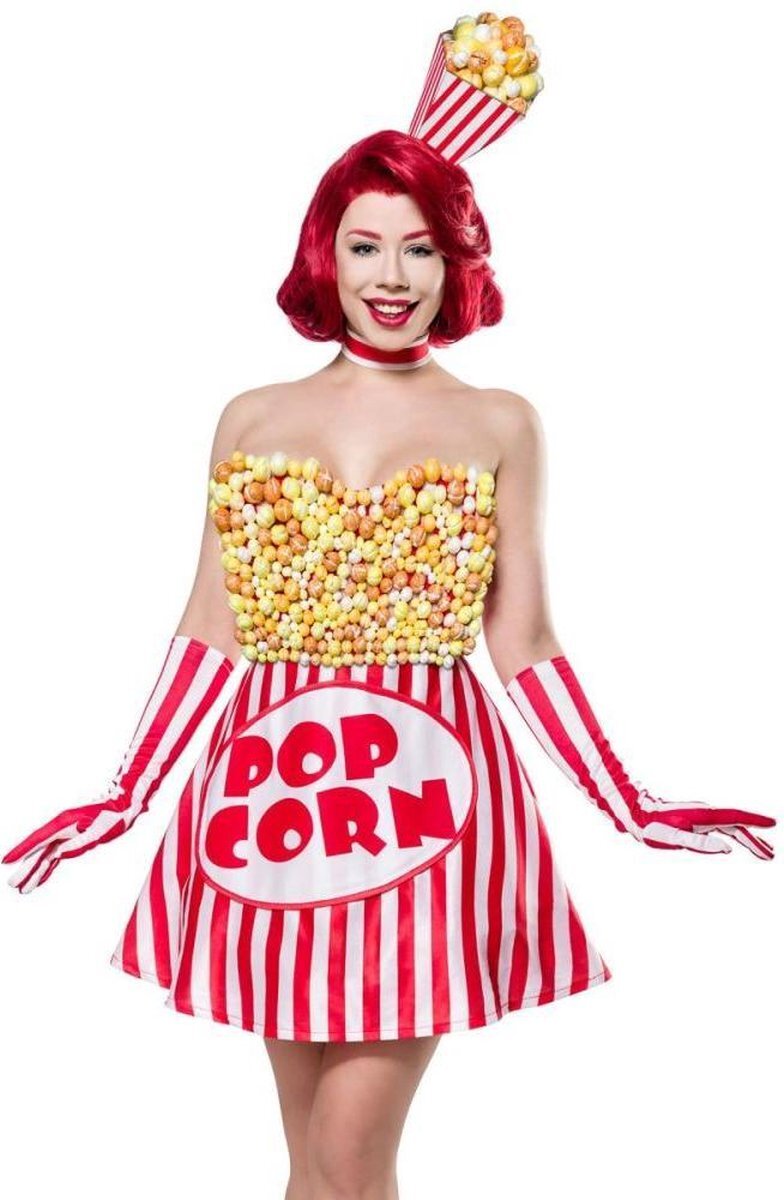 Mask Paradise Kostuum -M- Popcorn Girl Rood/Wit