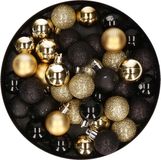 Merkloos / Sans marque Kaemingk B.V. Kerstballen mix - Set van 48 stuks - Kunststof - Zwart en Goud - Diameter 3 cm