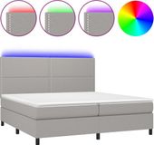 vidaXL Boxspringbed met matras en LED-verlichting, lichtgrijs, 200x200 cm, stof