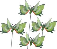 Decoris papillon de jardin sur bâton - 4x - vert - métal - 17 x 60 cm