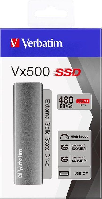 Verbatim Vx500 - Externe SSD - 480 GB - USB 3.1 Gen 2 - Grijs