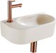 QeramiQ Fuente Fonteinset - 40x21.5x12cm - links - glad - halfrond - 1 kraangat - keramiek - fonteinkraan geborsteld koper - afvoerplug - verlaagd sifon - beige