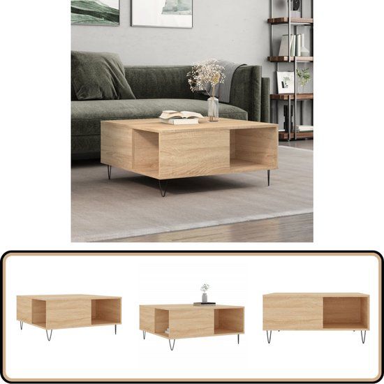 vidaXL Salontafel 80x80x36,5 cm bewerkt hout sonoma eikenkleurig
