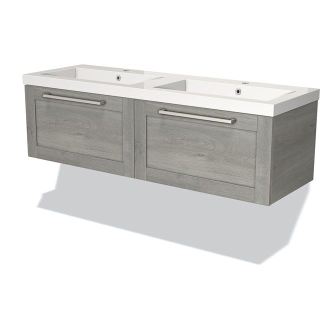 Maxaro Badkamermeubel 140cm Modulo Grijs Eiken 2 Lades Kader Wastafel Mineraalmarmer - 6095832845824