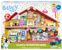 Bluey Celebration Home, Help verjaardag te vieren, met 11 speelstukken verwijderbare meubels en accessoires, plus 1 exclusief 6,5 cm figuur
