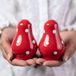 OEM Bol Handgeschilderd Keramisch Peper- en Zoutstel - Rood en Wit, Set van 3 - Met Houder