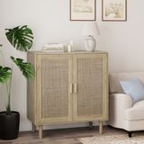 OKWISH Opbergkast – 80×40×88 Cm – 2 Deuren – Met Open Vakken En Magneetsluiting – Voor Woonkamer Eetkamer Of Hal – MDF Naturel