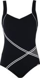 Sunflair Badpak Basic Zwart Gestreept Mouwloos V-hals 80E