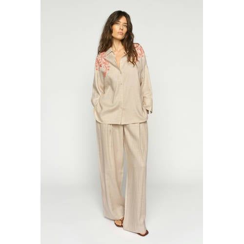 Mos Mosh wide leg high waist gestreepte capri zand