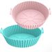 Set van 2 siliconen bakvormen voor airfryer, herbruikbare airfryer mand, accessoires voor airfryer met handgrepen, anti-aanbakmand, blauw en bruin