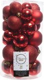 Decoris Kerstbal 30 st. Plastic Gl-Mt-Glitter Kerstrood assorted