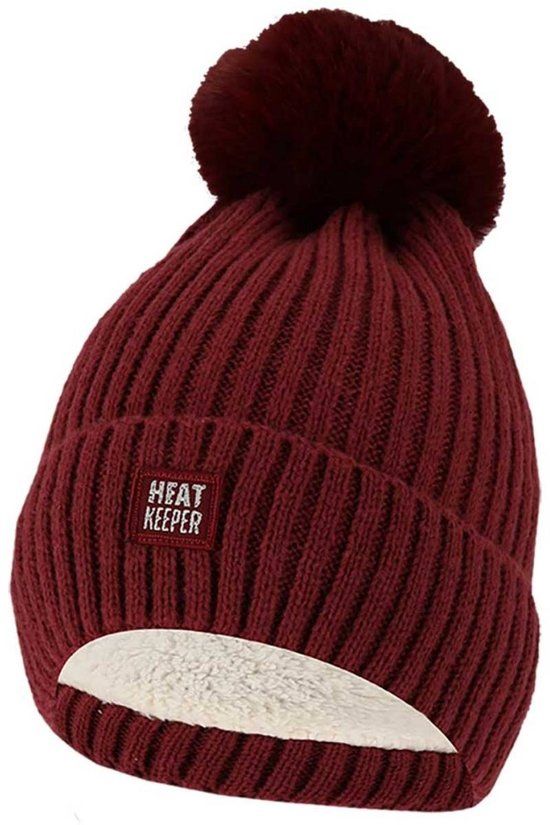 Apollo Heatkeeper Thermo Muts met Pompon Dames Burgundy