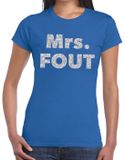 Bellatio Decorations Mrs. Fout Zilver Glitter Tekst T-shirt Blauw Dames M