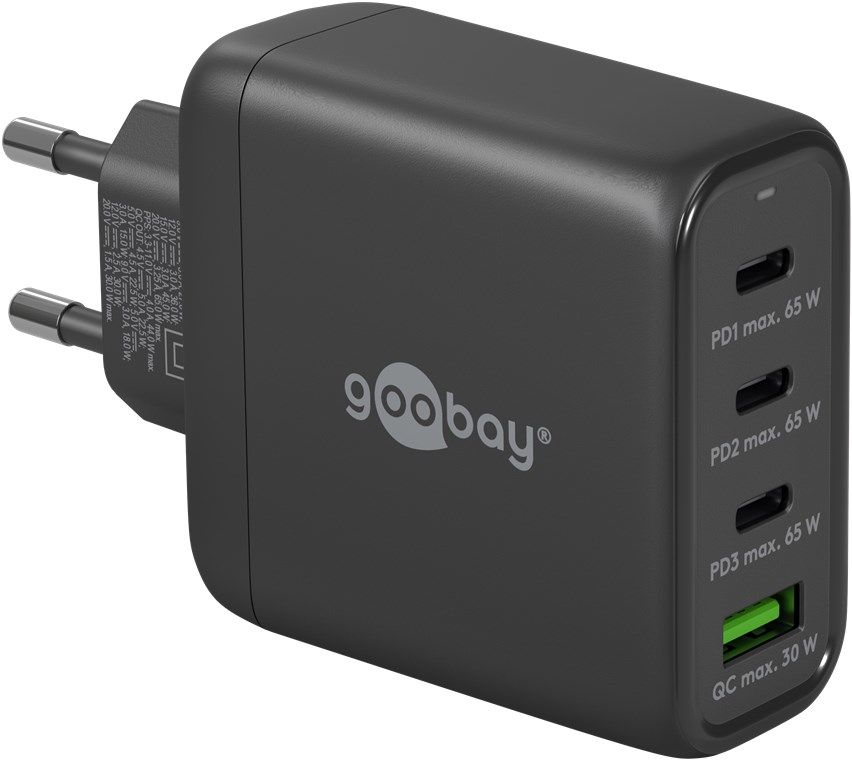 Goobay 68W USB-C PD Multiport Charger - 3x USB-C and 1x USB-A - Black