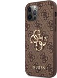 Guess Housse marron - Coque arrière adaptée pour iPhone 12 - 12 Pro - 4G - Étui rigide TPU - Grand logo métallique