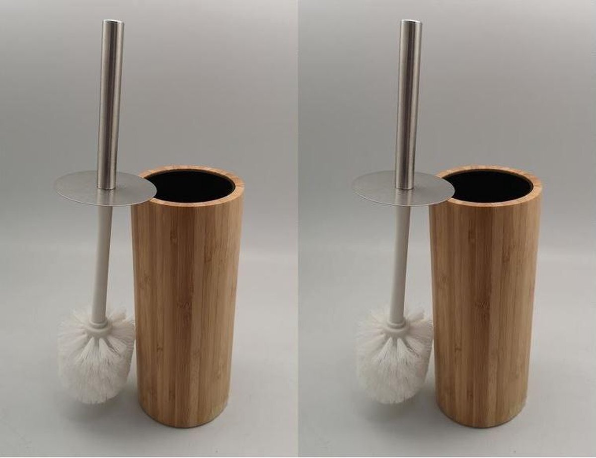 Items Set van 2x stuks toiletborstel bruin met houder van bamboe 37 cm - Wc-borstels