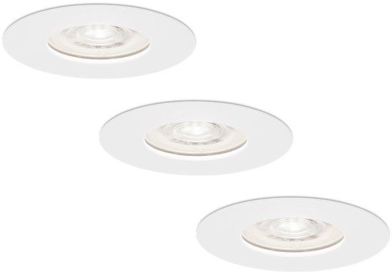 HOFTRONIC Set van 3 Bari LED inbouwspots extra plat 58mm - 3,8W 270lm - GU10 LED Module - 6000K daglicht wit - Dimbaar - Rond - IP65 waterdicht - Wit