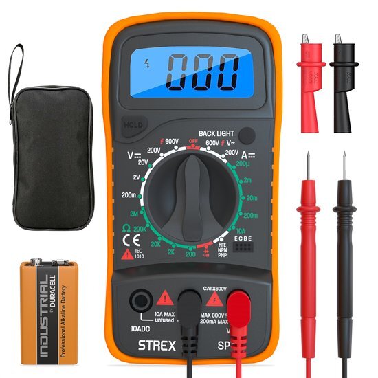 Strex Digitale Multimeter Spanningsmeter Diodetest Weerstandmeter Universele meter Elektriciteitsmeter GRATIS 9V Duracell batterij!
