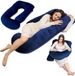 ASE Spolka Akcyjna coussin de grossesse XXL 180 cm enveloppant – coussin corporel enveloppe tout le corps pour femmes enceintes housse en velours lavable – certifié OEKO-TEX Bleu foncé