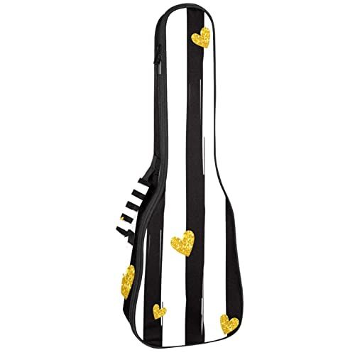 Mersov Tenor Ukulele Gigbag Waterdicht - Goud Glinsterende Hart Zwart Wit Strepen