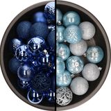 Boules de Noël - 74x pièces - bleu cobalt - bleu clair - 6 cm - plastique
