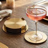 Bellatio Design Onderzetters - 6x - Goud - RVS - 8,5 cm - Met Houder