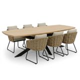 LUX outdoor living Salo/Flora Sahara Dust dining tuinset | 6 personen | hardhout + touw | 240cm Deens