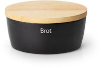 Continenta Broodpot ovaal met houten deksel, keramiek, rubberhout, zwart