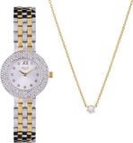 Regal Lucardi - Dames Regal cadeauset horloge met gratis collier bicolor - Cadeau Set - Alloy - Zilver- en goudkleurig
