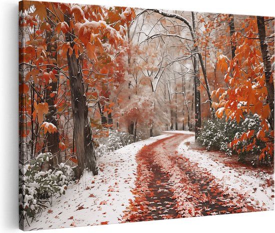 Artaza Canvas Schilderij Besneeuwd Pad in Bos - 60x40 cm