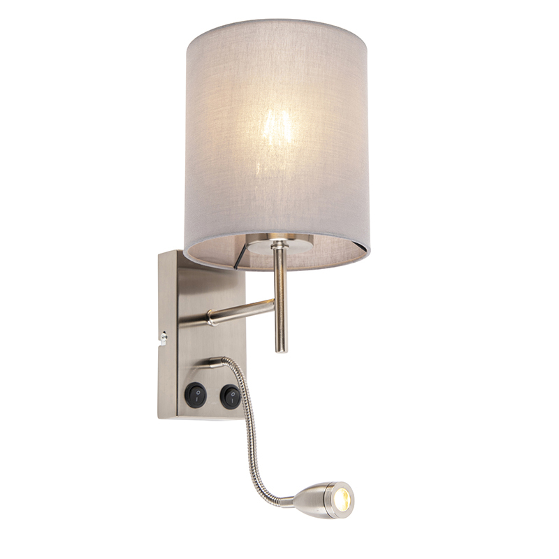 QAZQA stacca - Wandlamp met leeslamp - 1 lichts - D 200 mm - Staal