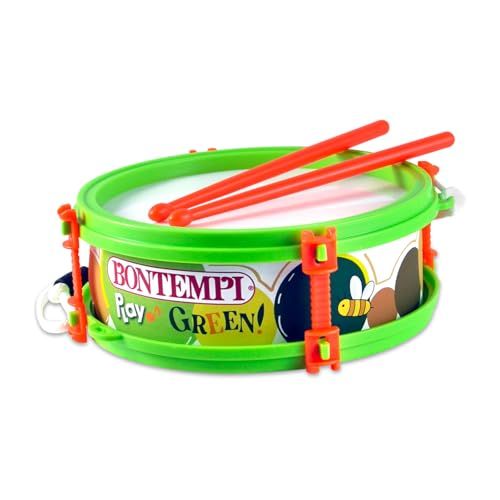 Bontempi | Kleine groene trommel met schouderriem, compleet met drumsticks, realistisch geluid, Ø 150 mm, muziekspel voor kinderen vanaf 18 maanden