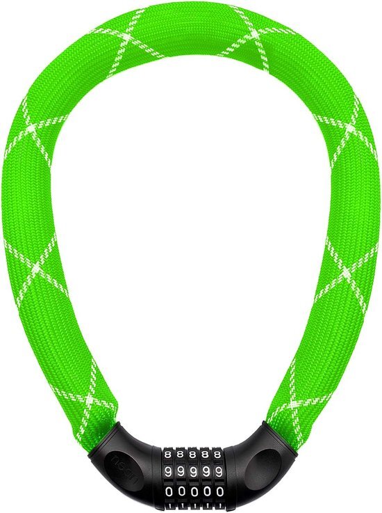 met cijfercode van nean; stalen ketting met extreem stevige ommanteling van textiel; 6 x 6 x 900 mm, groen