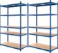 ECD Germany Set van 2 werkplaatsplanken zware plank 200x100x50 cm blauw gepoedercoat metaal met 5 verdiepingen MDF hout belastbaar tot 875kg opbergplank insteekplank kelderplank garageplank metalen