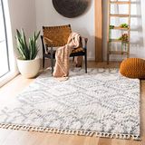 Safavieh Marokkaans Shaggy Geweven Tapijt voor Binnen, Berber Fringe Shag Collectie, BFG611, in Crème & Grijs, 160 X 229 cm