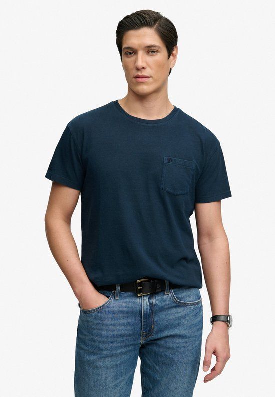 Superdry Classic Cotton Linen Pocket T-shirt Relaxed Fit XXL Eclipse Navy