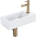 QeramiQ Fuente Fonteinset - 37.5x18.5x9cm - keramiek - kraangat rechts - fonteinkraan geborsteld messing - afvoerplug - verlaagd sifon - Mat wit