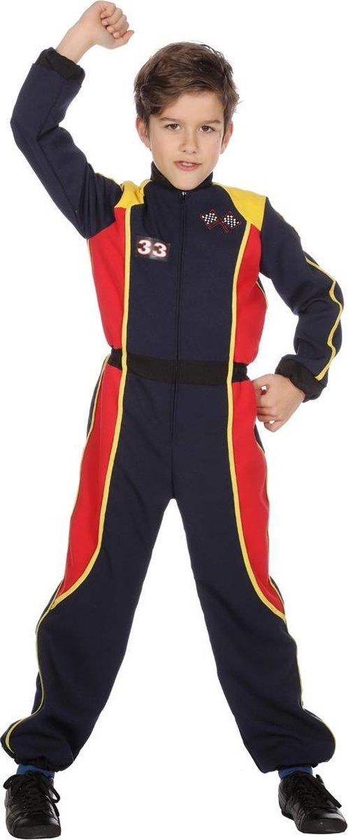 Wilbers Race kostuum formule 1 kind - Maat 140 - Blauw/Geel/Rood