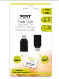 Port Connect USB-C to USB-A Converters - Black (Twin Pack)
