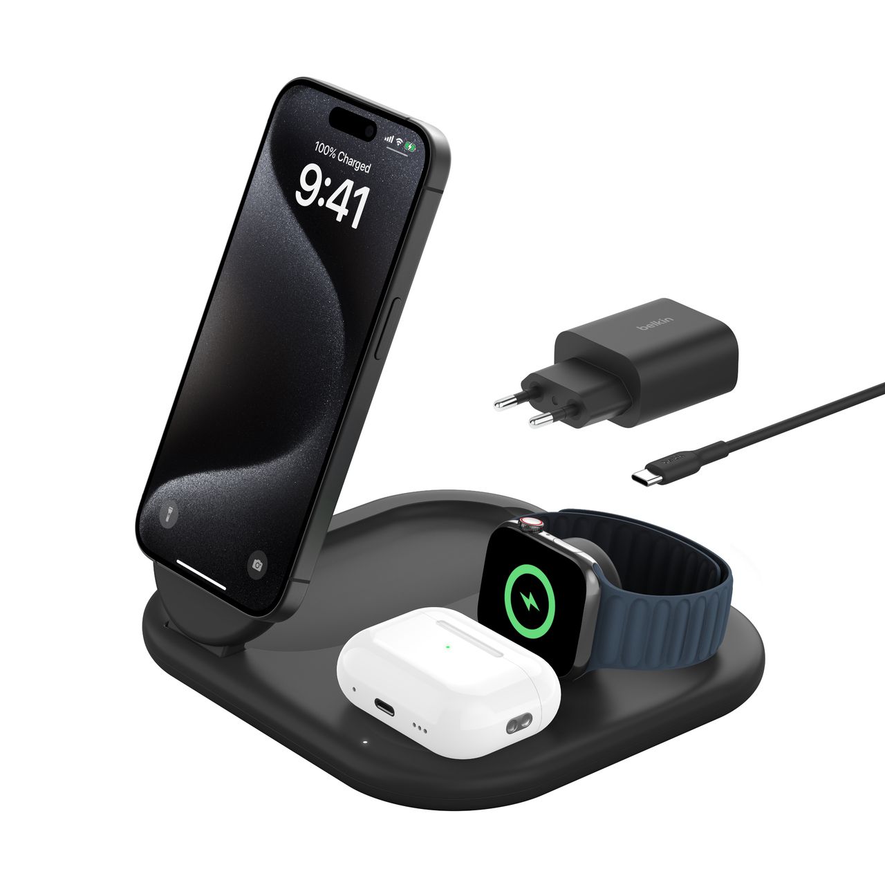 Belkin 3-in-1 Draadloze Lader met Qi2 15W - MagSafe - Zwart