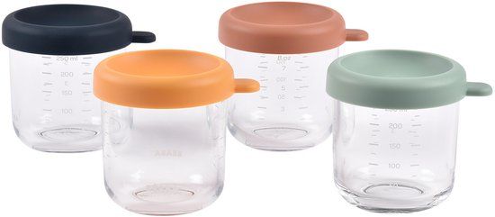 Béaba Set Glazen Bewaarpotjes - 4 x 250 ml - Hittebestendig & Hermetisch - Colormix