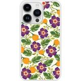 Apple Siliconen hoesje compatibel met iPhone 14 Pro Paarse Bloemen